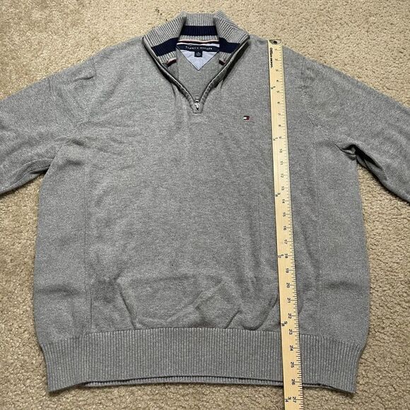 Tommy Hilfiger Sweater Mens XL Grey Quarter Zip Long Sleeve Pullover Adult - Picture 5 of 8